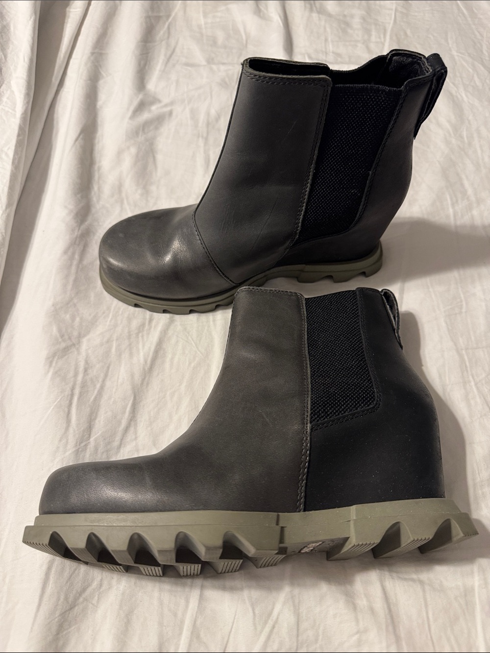 Sorel Grey and Black Chelsea Platform Ankle Boots